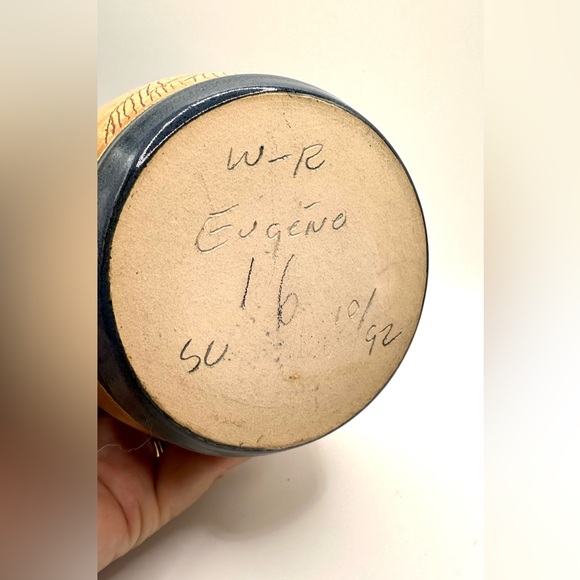 RARE! Sugar Bowl & Creamer Signed Eugene Pottery South Carolina 10/1992 - Picture 9 of 11